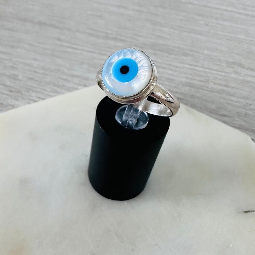 Evil Eye Composite Shell And Turquoise Sterling Silver Ring